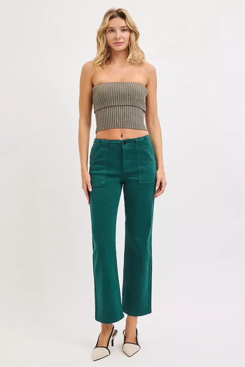 RISEN High Rise Ankle Flare Patch Pocket Jeans - Robbi & Angel