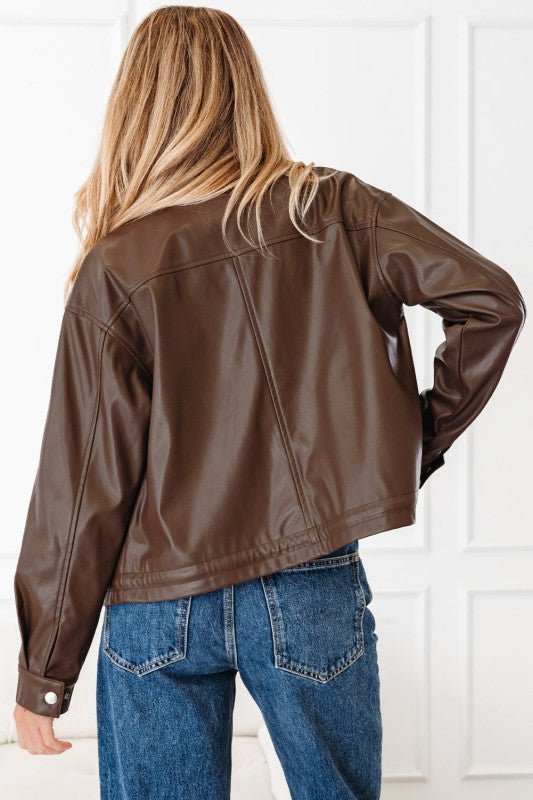 Leather Drawstring Hem Pocketed Jacket - Robbi & Angel