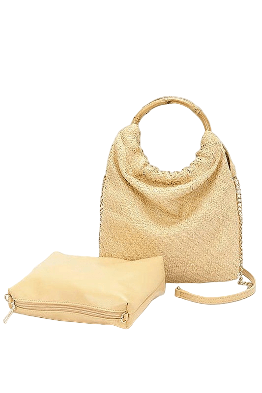 Bamboo Handle 2 In 1 Straw Tote - Robbi & Angel