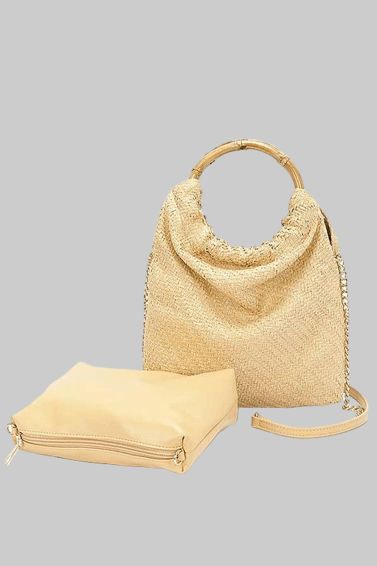 Bamboo Handle 2 In 1 Straw Tote - Robbi & Angel