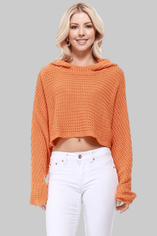 Bat Wing Sleeve Crop Waffle Knit Hoodie Top - Robbi & Angel