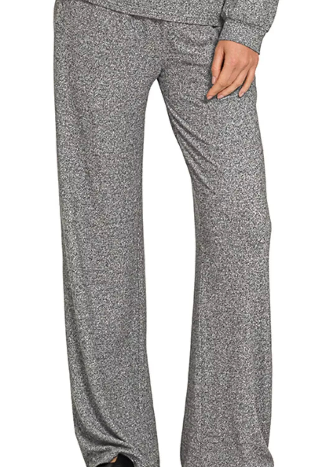 Zenana Soft Melange Long Sleeve Tee & Pants Set - Robbi & Angel