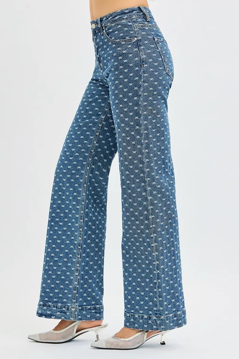 RISEN High Rise Wide Leg Bow Embroidered Jeans - Robbi & Angel
