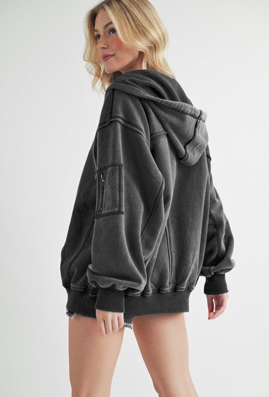 Aemi+Co Exposed Seam Zip Up Drawstring Hooded Jacket - Robbi & Angel