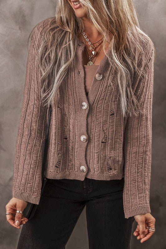 Goat Cut Out Textured Knit Buttoned Cardigan - Robbi & Angel