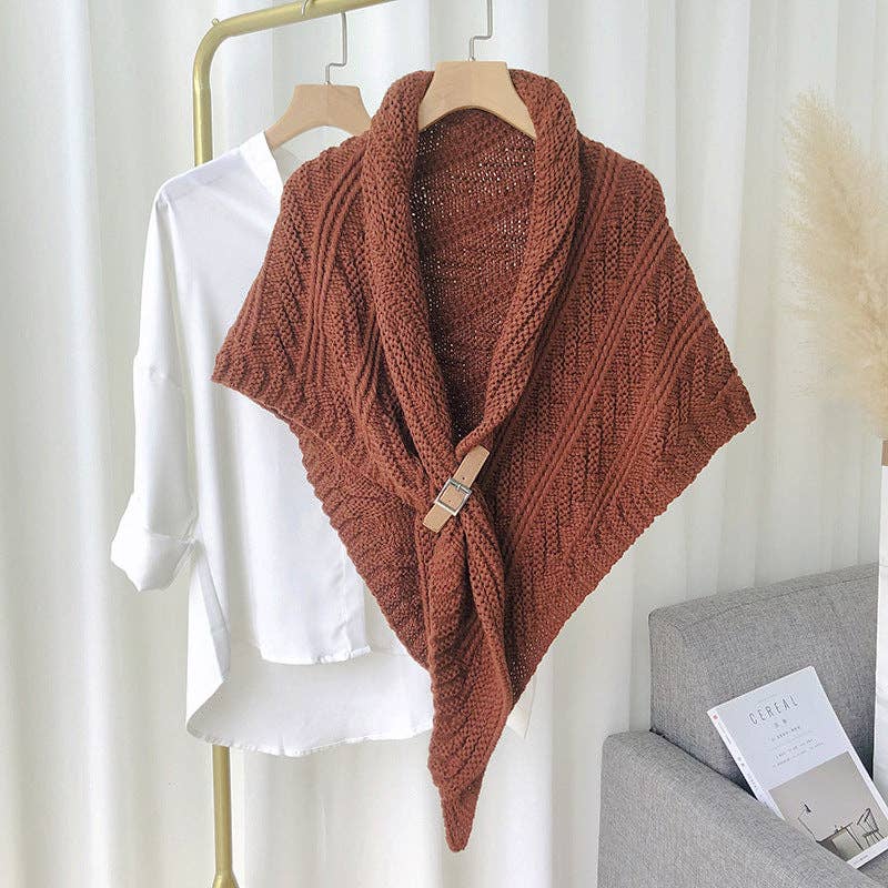 Split Triangle Solid Color Poncho Knit Scarf - Robbi & Angel