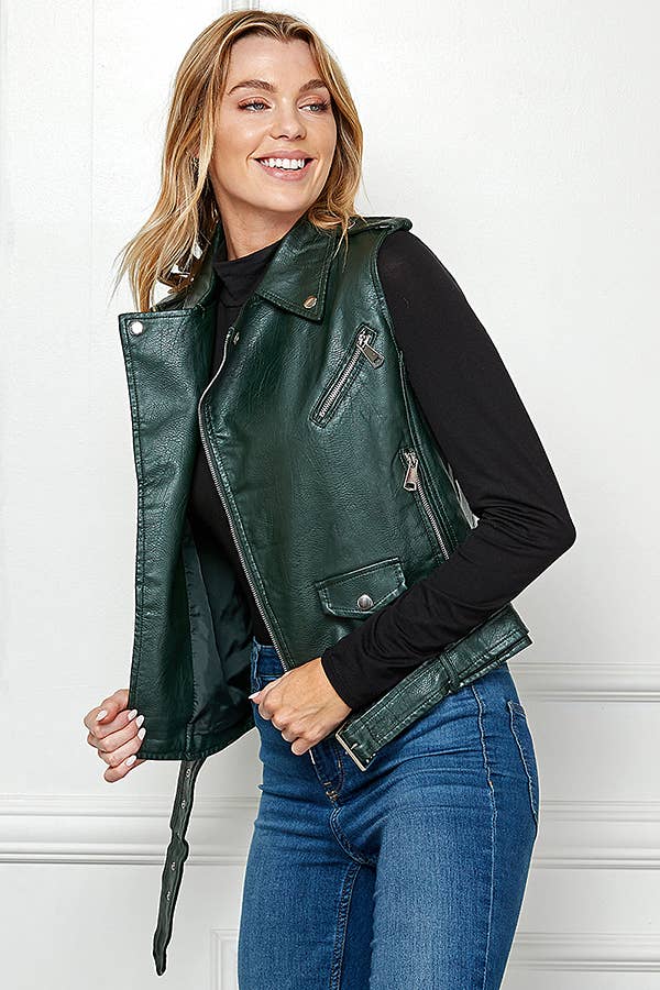 Biker Faux Leather Sleeveless Jacket, Biker Vest - Robbi & Angel