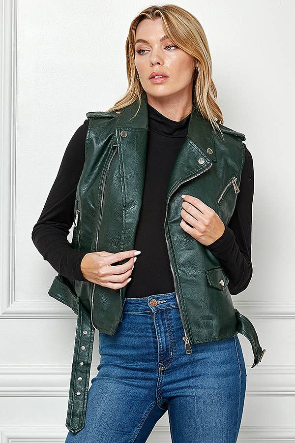 Biker Faux Leather Sleeveless Jacket, Biker Vest - Robbi & Angel