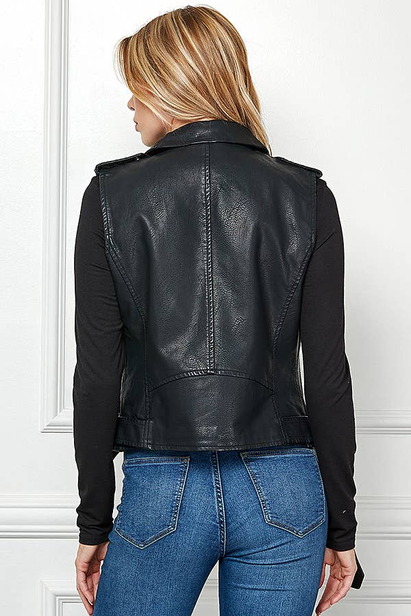Biker Faux Leather Sleeveless Jacket, Biker Vest - Robbi & Angel