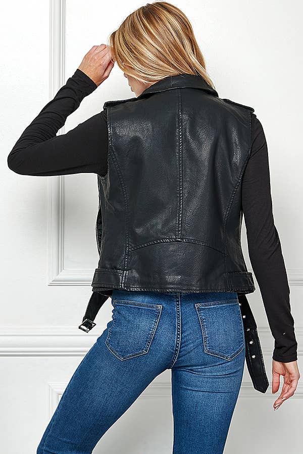 Biker Faux Leather Sleeveless Jacket, Biker Vest - Robbi & Angel