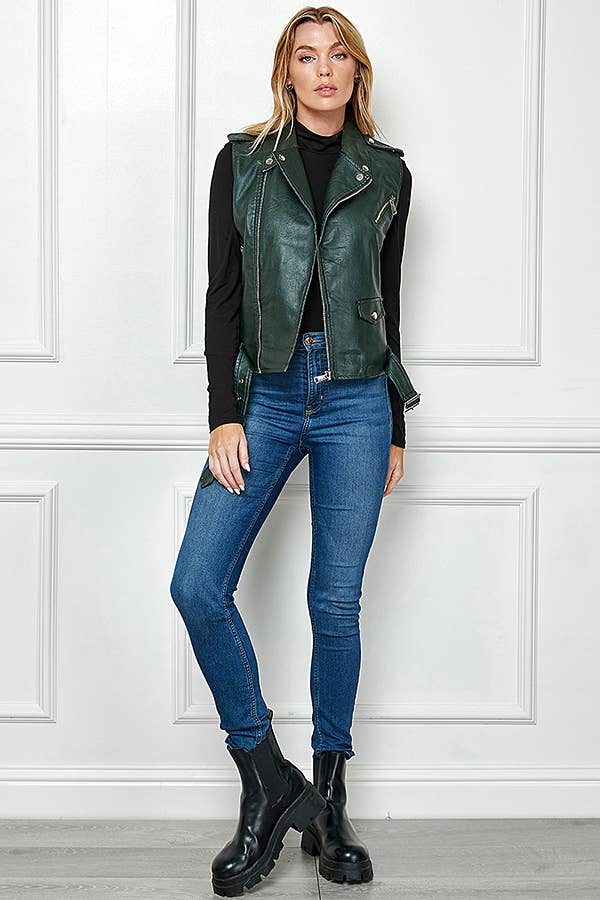 Biker Faux Leather Sleeveless Jacket, Biker Vest - Robbi & Angel