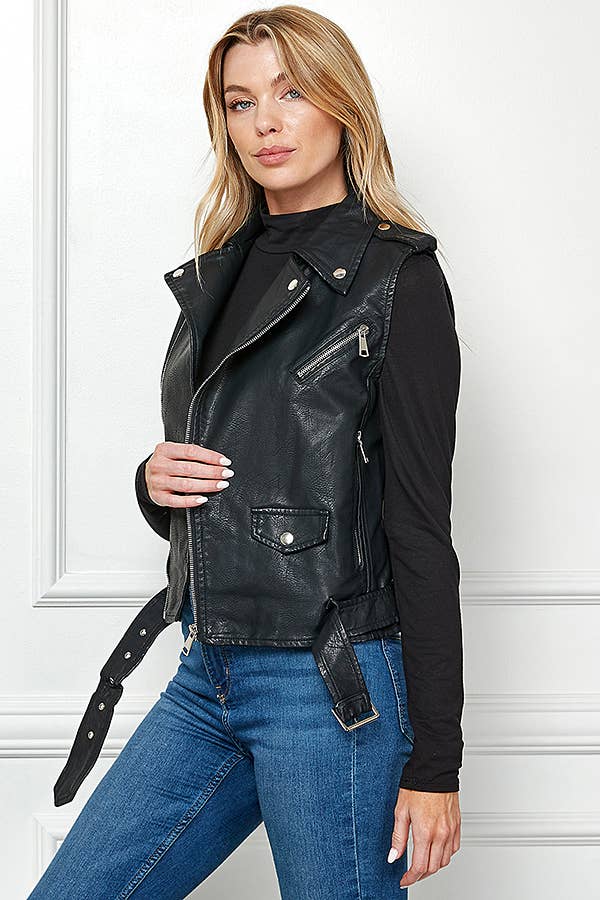 Biker Faux Leather Sleeveless Jacket, Biker Vest - Robbi & Angel