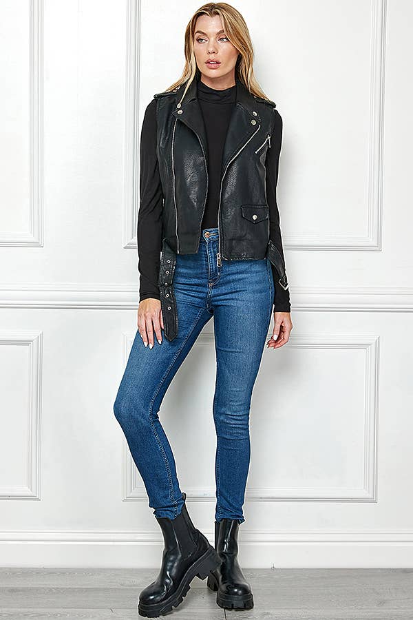 Biker Faux Leather Sleeveless Jacket, Biker Vest - Robbi & Angel