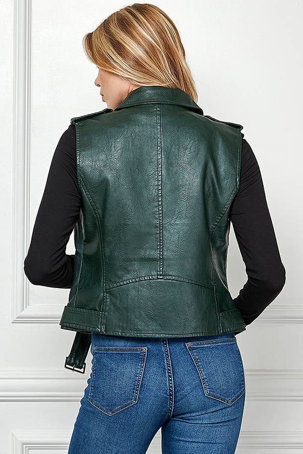 Biker Faux Leather Sleeveless Jacket, Biker Vest - Robbi & Angel