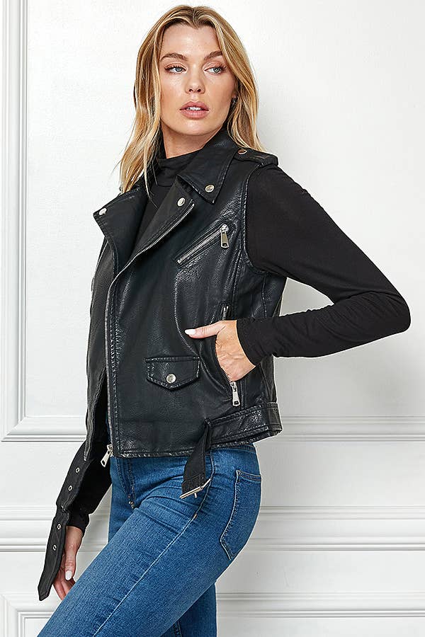Biker Faux Leather Sleeveless Jacket, Biker Vest - Robbi & Angel