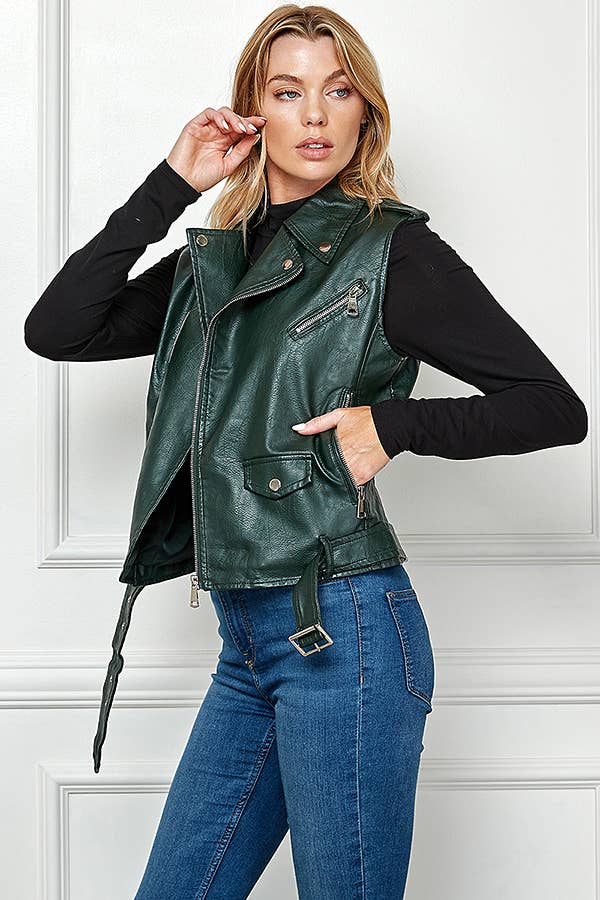 Biker Faux Leather Sleeveless Jacket, Biker Vest - Robbi & Angel