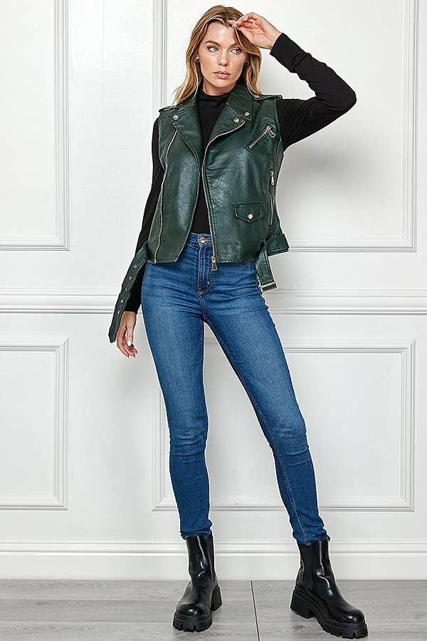 Biker Faux Leather Sleeveless Jacket, Biker Vest - Robbi & Angel