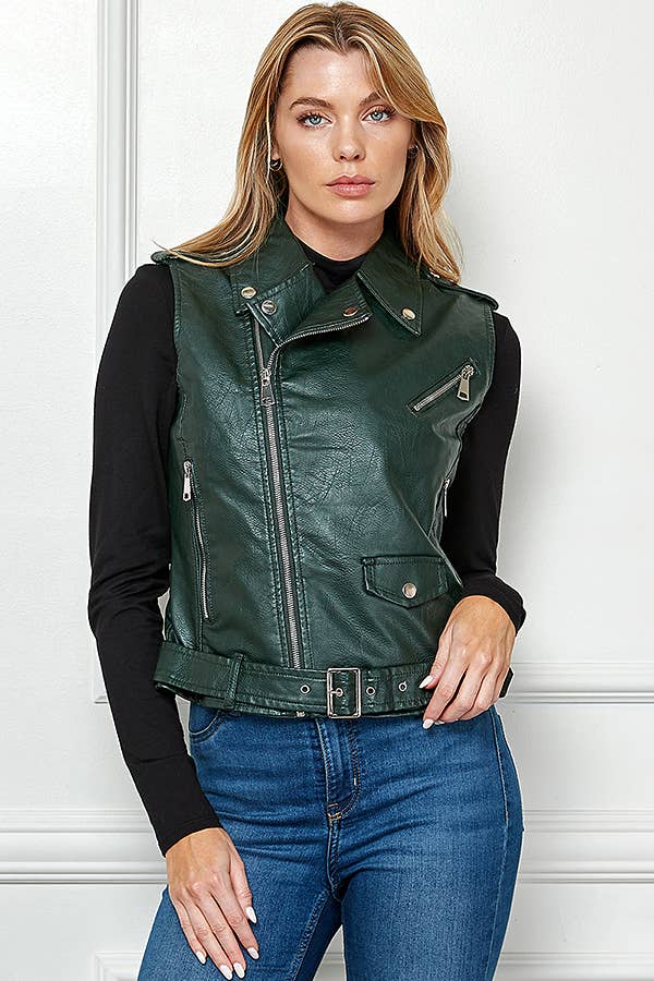 Biker Faux Leather Sleeveless Jacket, Biker Vest - Robbi & Angel