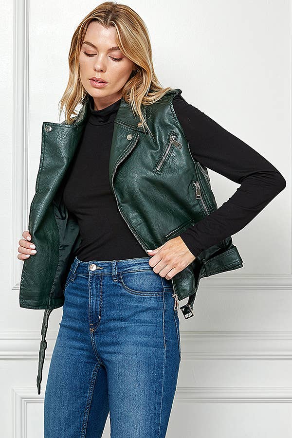 Biker Faux Leather Sleeveless Jacket, Biker Vest - Robbi & Angel