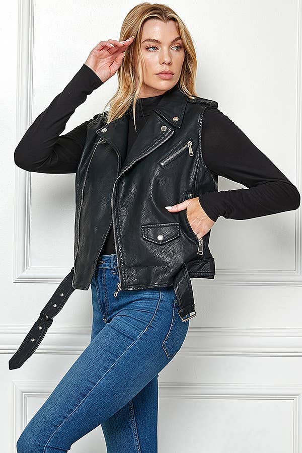 Biker Faux Leather Sleeveless Jacket, Biker Vest - Robbi & Angel
