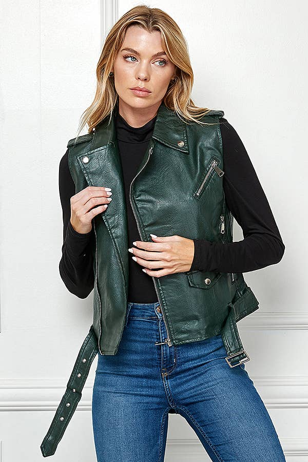 Biker Faux Leather Sleeveless Jacket, Biker Vest - Robbi & Angel