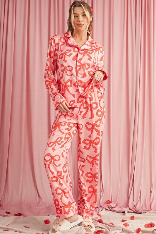 Bow Button Up and Loose Pants Pajama Set - Robbi & Angel