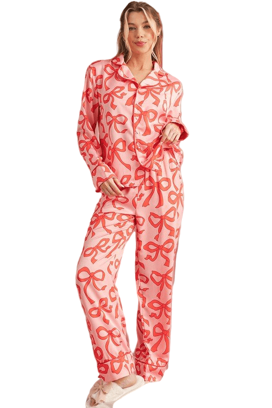 Bow Button Up and Loose Pants Pajama Set - Robbi & Angel