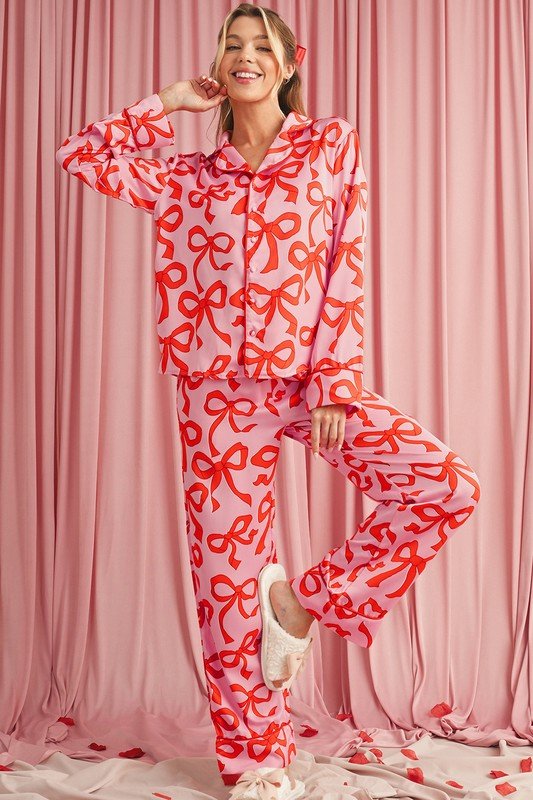 Bow Button Up and Loose Pants Pajama Set - Robbi & Angel
