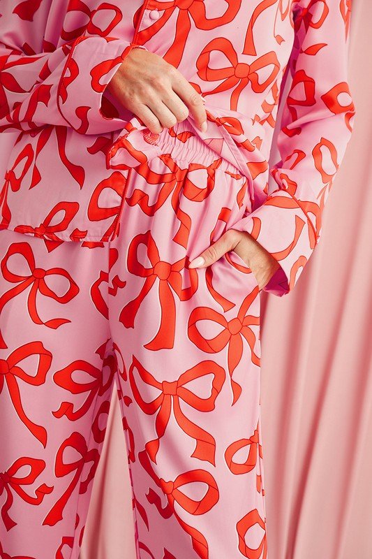 Bow Button Up and Loose Pants Pajama Set - Robbi & Angel