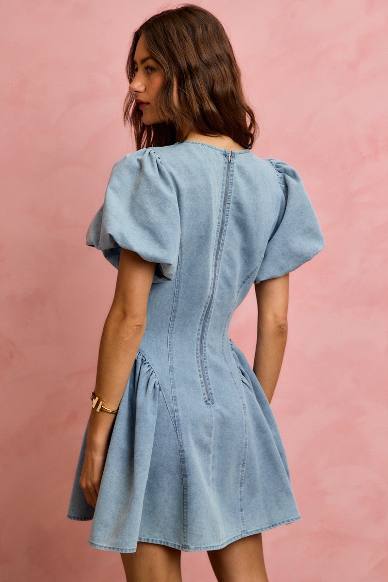 Bubble Sleeves Denim Fit And Flare Mini Dress – Robbi & Angel