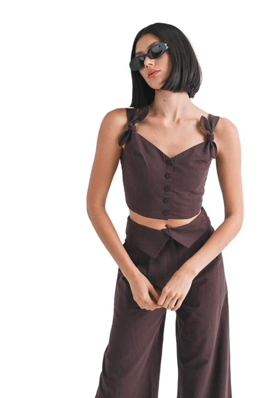 BUTTON UP CROPPED TOP WITH SHOULDER TIES - Robbi & Angel