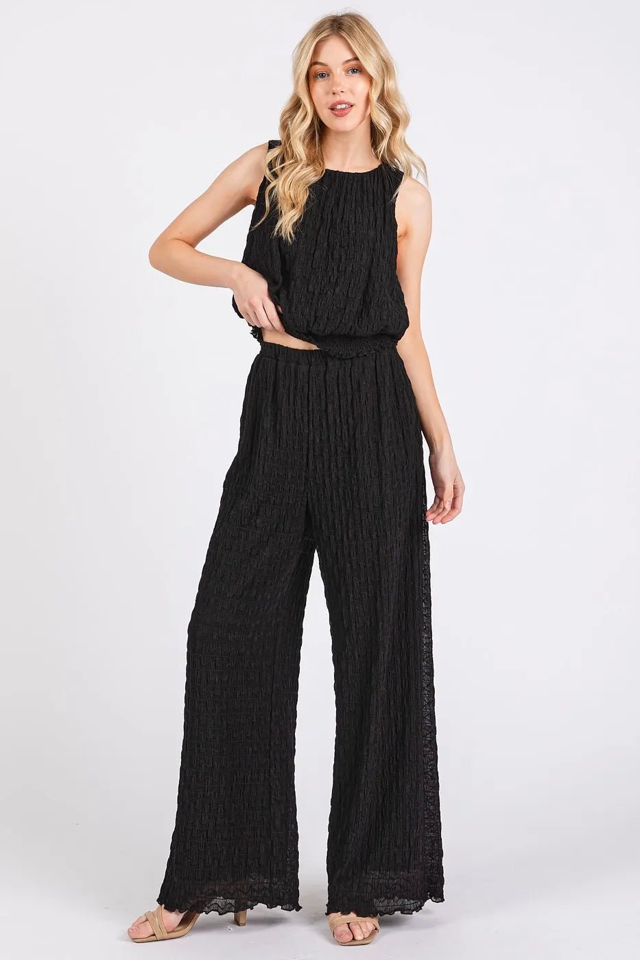 Mittoshop Textured Stretchy Crop Tank and Pants Set - Robbi & Angel