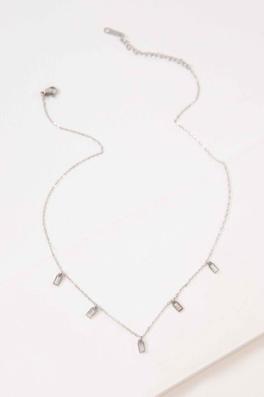 Minimal Rectangle Rhinestone Necklace | Silver - Robbi & Angel