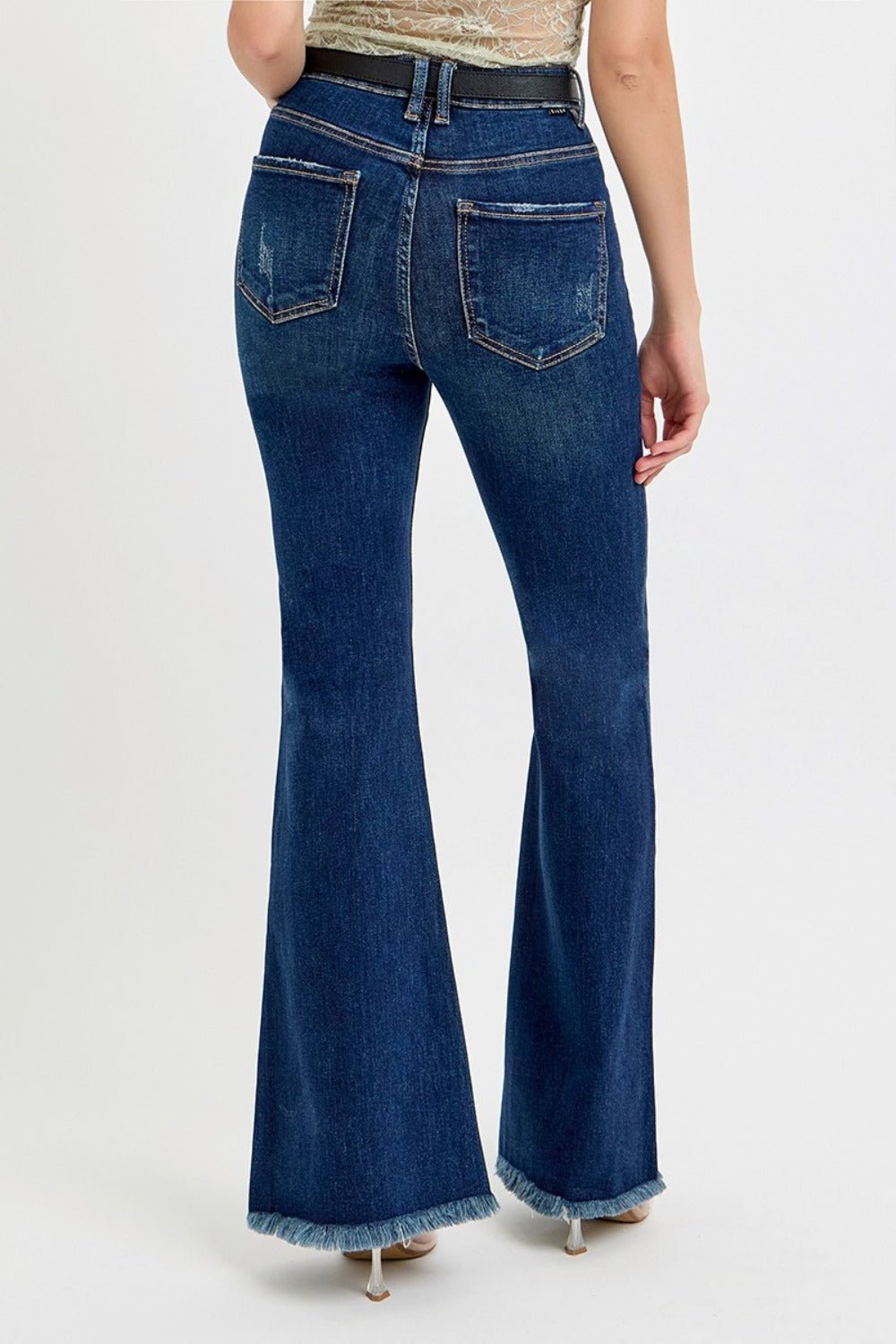 RISEN Tummy Control Frayed Hem Flare Jeans - Robbi & Angel