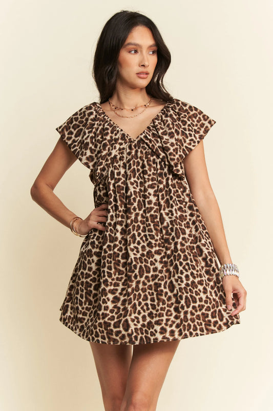 Davi & Dani Animal Printed Velvet Ribbon Mini Dress - Robbi & Angel