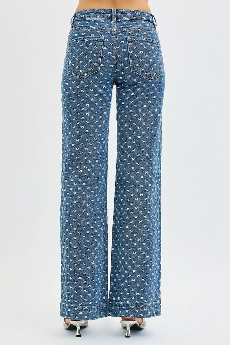 RISEN High Rise Wide Leg Bow Embroidered Jeans - Robbi & Angel