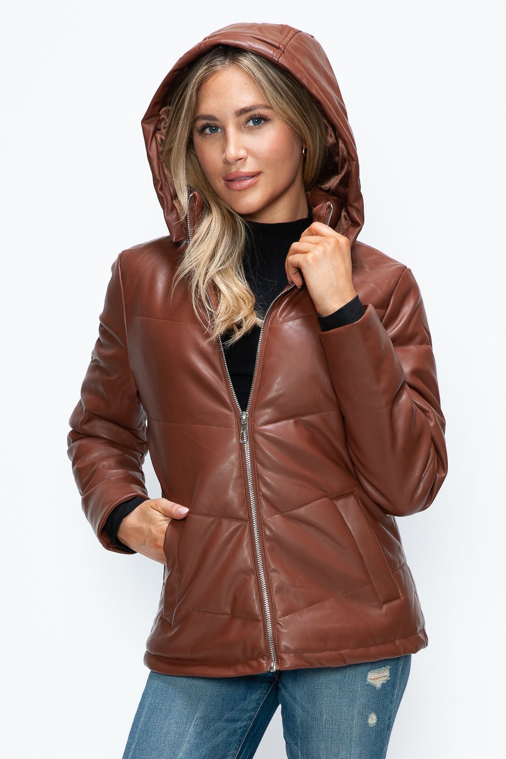 How Dare U Pocketed Zip Up Puffer Jacket with Removable Hood - Robbi & Angel