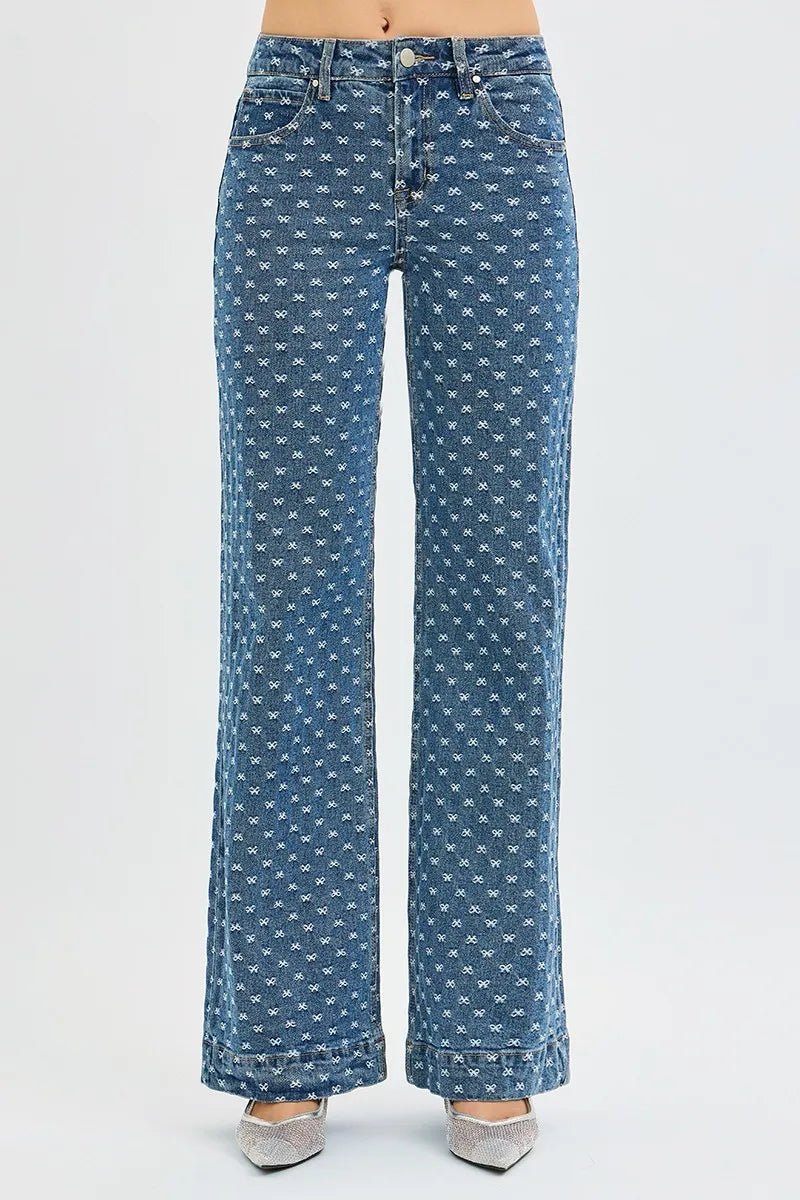RISEN High Rise Wide Leg Bow Embroidered Jeans - Robbi & Angel
