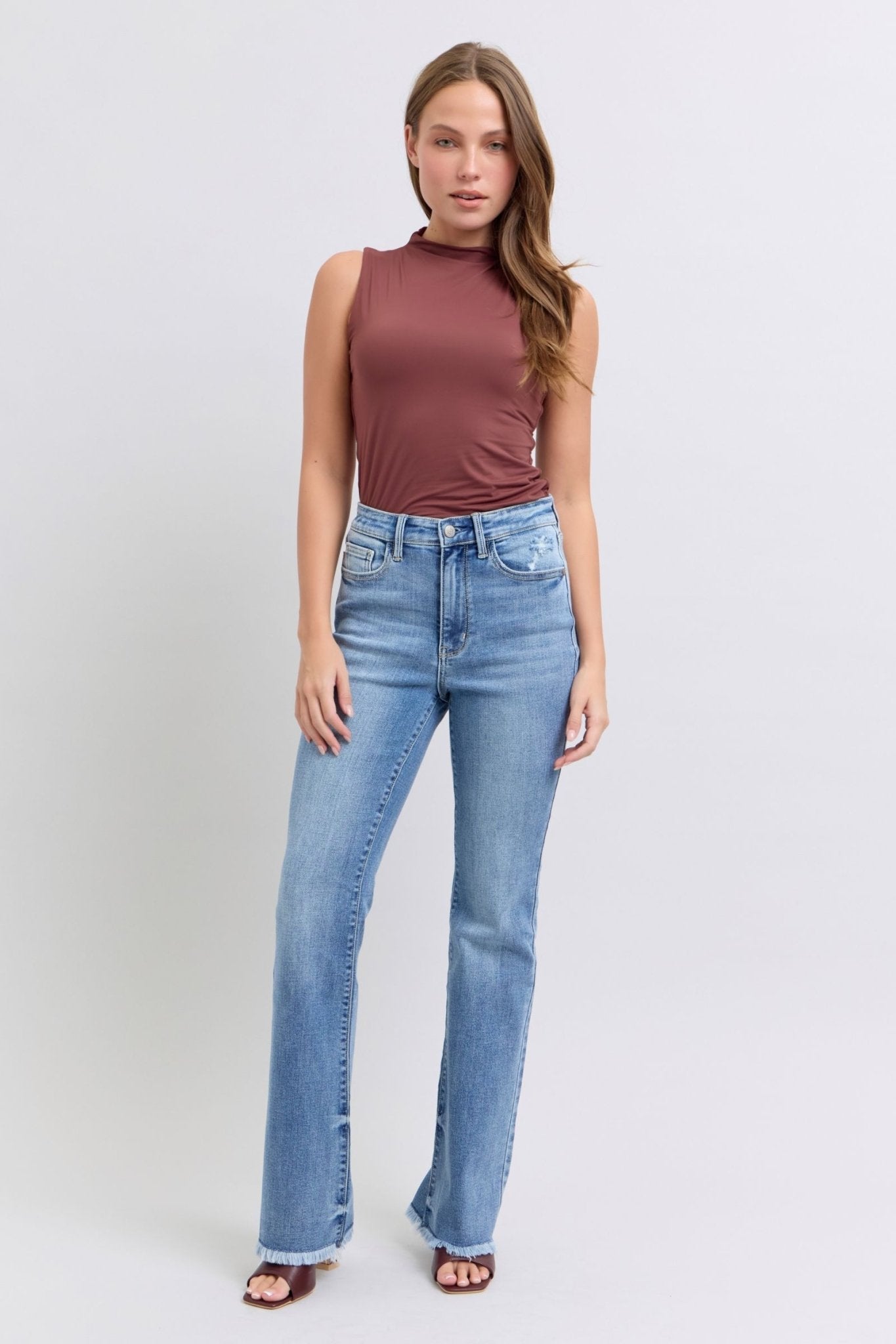 Judy Blue Full Size Raw Hem High Rise Bootcut Jeans - Robbi & Angel