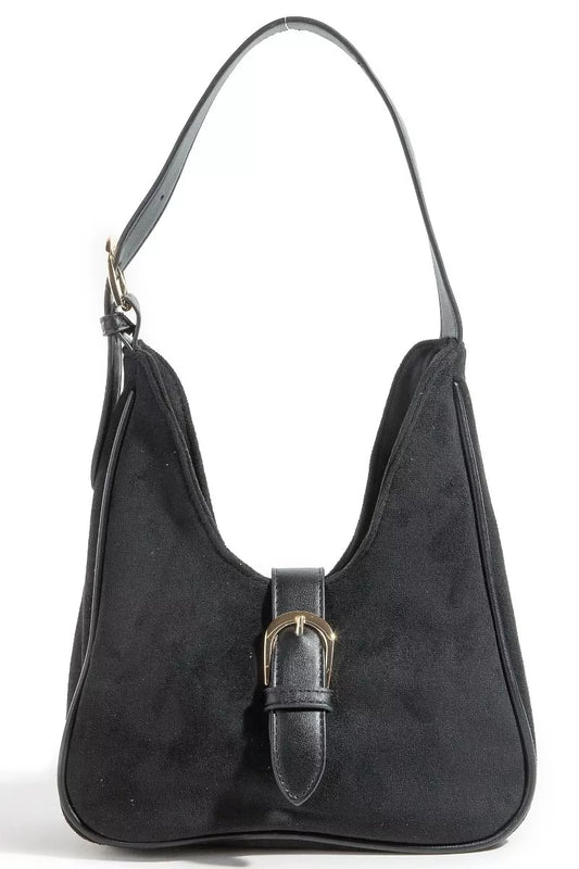 Fame Buckle Accent Faux Suede Hand Bag - Robbi & Angel