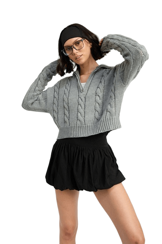 CABLE KNIT SWEATER WITH HALF ZIP - Robbi & Angel