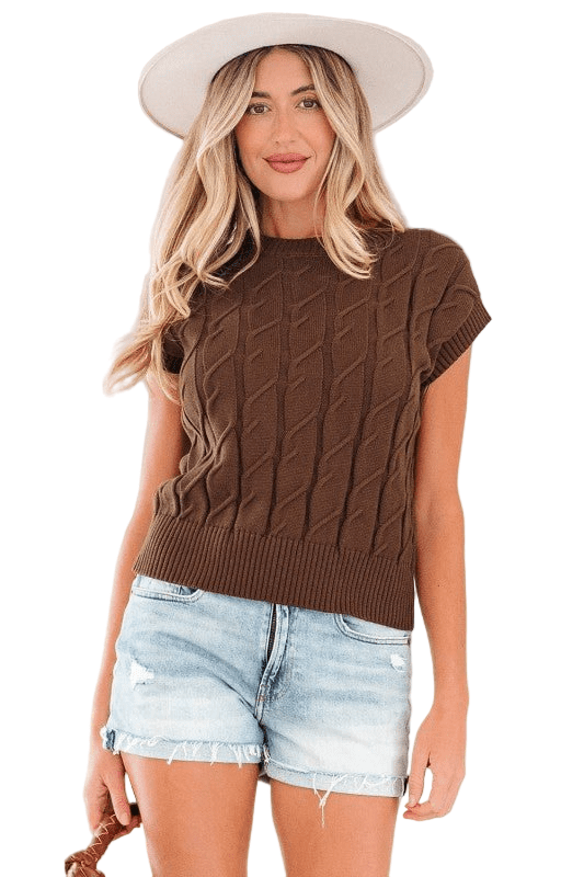 Cable Knit Textured Crew Neck Sweater Top - Robbi & Angel