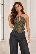 Calista Ruffle Sheer Halter Top - Robbi & Angel