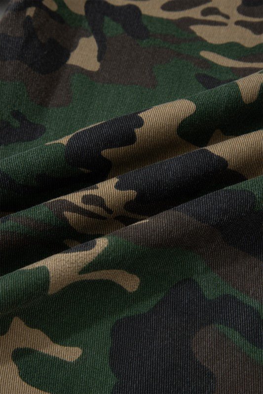 Camo Denim Patch Pocket Drawstring Barrel Jeans - Robbi & Angel