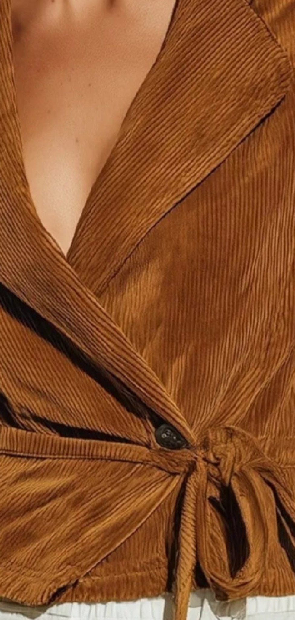 Cara Corduroy Wrap Jacket with Tie-Waist - Robbi & Angel