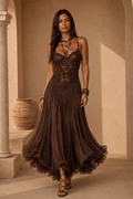 Carlie Chiffon V-Neck Flowy Maxi Dress - Robbi & Angel