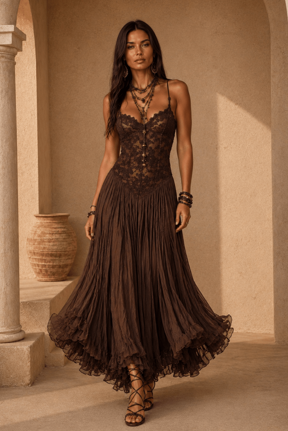 Carlie Chiffon V-Neck Flowy Maxi Dress - Robbi & Angel