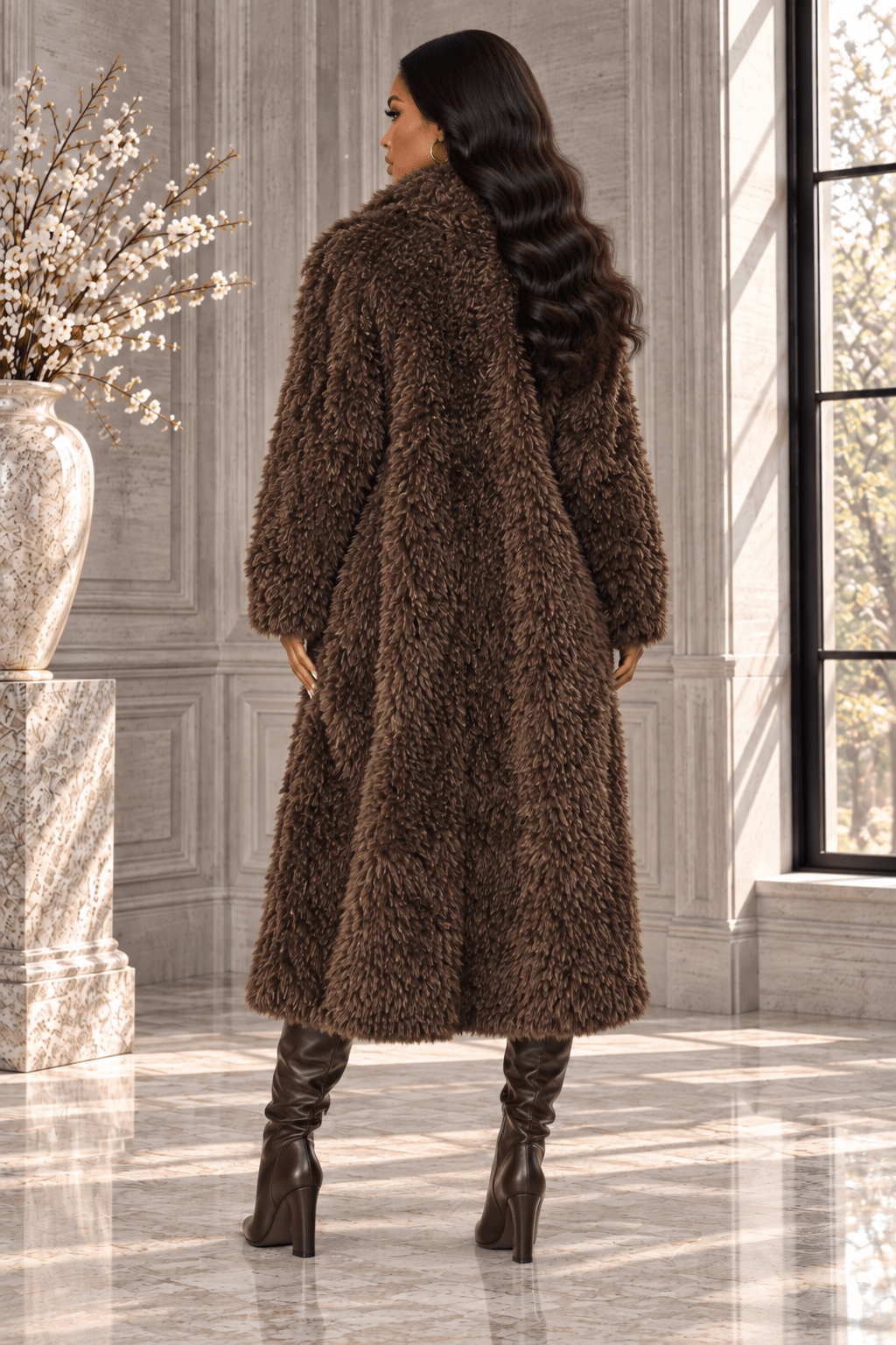 Carmelina Cozy Belted Faux Fur Midi Coat - Robbi & Angel
