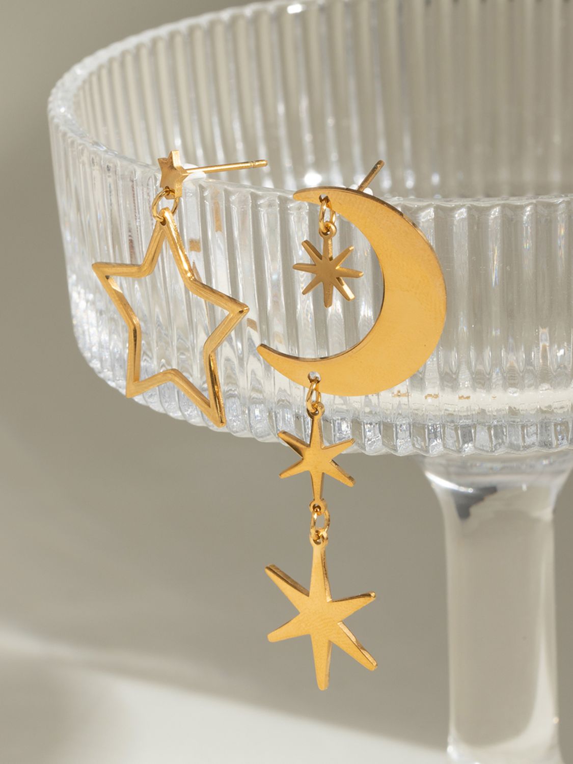 18K Gold - Plated Moon & Star Dangle Earrings - Robbi & Angel