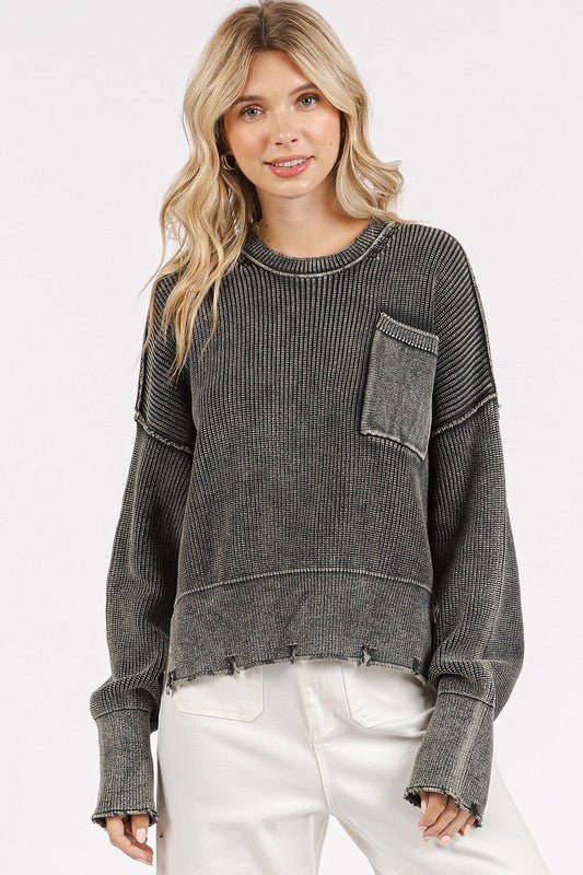 Mittoshop Distressed Hem Round Neck Dropped Shoulder Sweater - Robbi & Angel